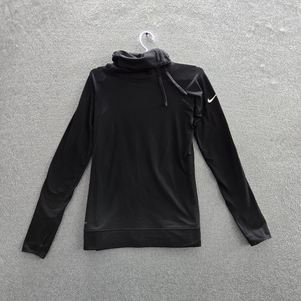 Nike Pro Women Shirt M‎ Black Hyperwarm Training Activewear Logo Long Sleeve